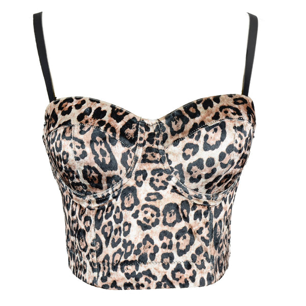 Leopard Pattern Bustier Crop Top - FANCYMAKE