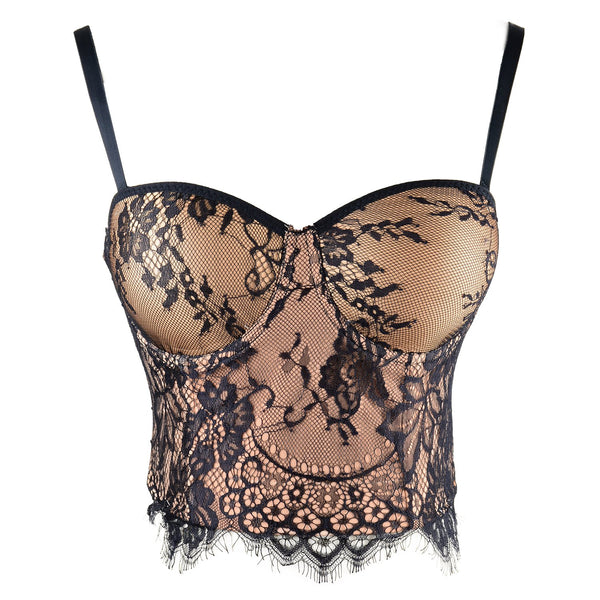 Women's Floral Lace Bustier Crop Top Gothic Corset Bra Tops Apricot - FANCYMAKE