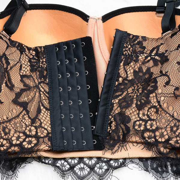 Women's Floral Lace Bustier Crop Top Gothic Corset Bra Tops Apricot - FANCYMAKE