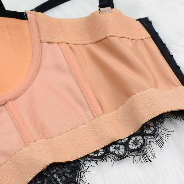 Women's Floral Lace Bustier Crop Top Gothic Corset Bra Tops Apricot - FANCYMAKE