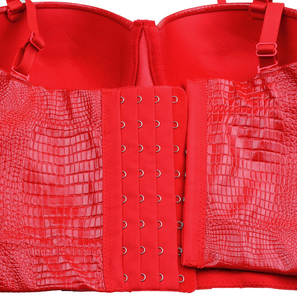Snake Faux Leather Bustier Crop Top Women's Sexy Corset Top Bra Red