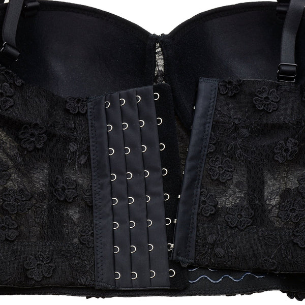 Women's Mesh Lace Flower Bustier Crop Top Sexy Corset Top Bra Black - FANCYMAKE