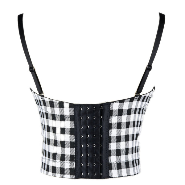 Women's Plaid Bustier Crop Top Sexy Women's Corset Top Bra Black - FANCYMAKE