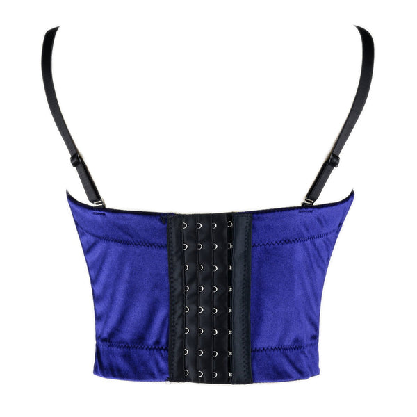 Velvet Soft Bustier Crop Top Push Up Women's Corset Top Bra Blue - FANCYMAKE