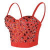 Women's Red Rhinestone Beaded Punk Bustier Crop Top Party Club Corset Bra