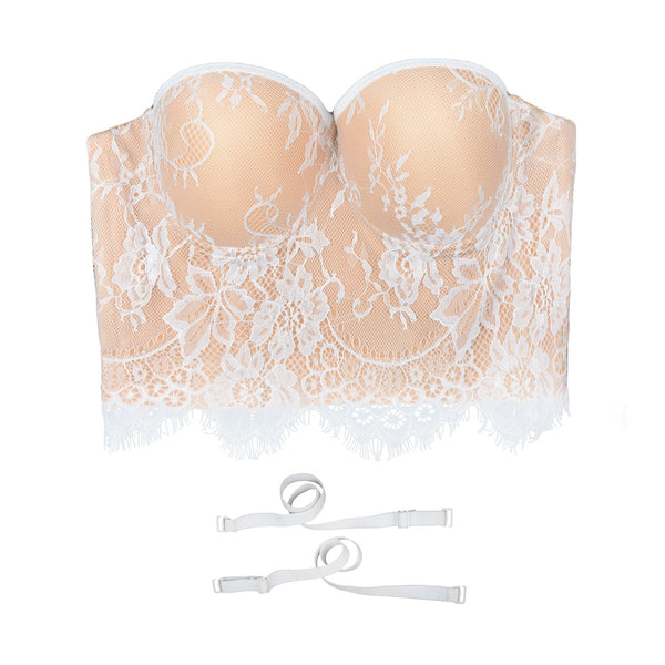 Women's Floral Lace Bustier Crop Top Gothic Corset Bra Tops Khaki - FANCYMAKE