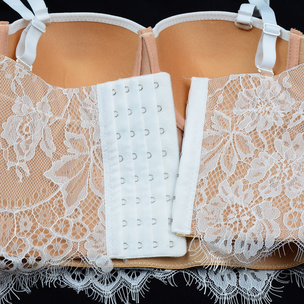 Women's Floral Lace Bustier Crop Top Gothic Corset Bra Tops Khaki - FANCYMAKE