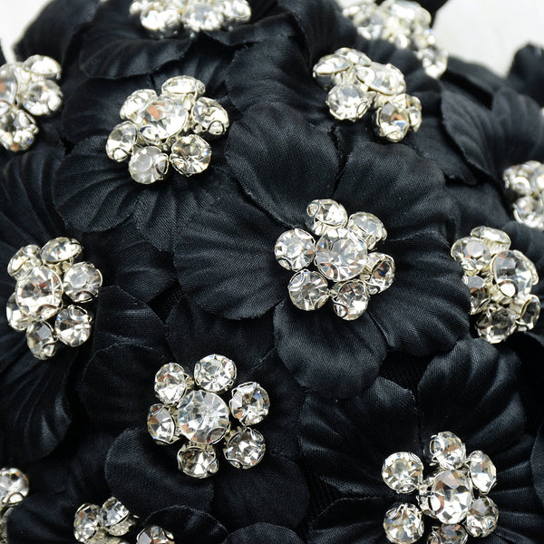 Women's 3D Floral Rhinestone Diamond Bustier Crop Top Party Club Bra Tops Black - FANCYMAKE