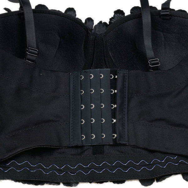 Women's 3D Floral Rhinestone Diamond Bustier Crop Top Party Club Bra Tops Black - FANCYMAKE