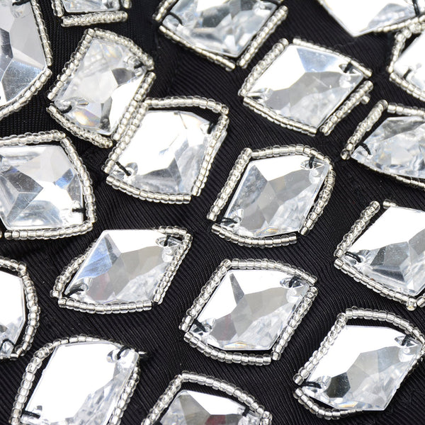 Women's White Rhinestone Beaded Punk Bustier Crop Top Party Club Corset Bra - FANCYMAKE