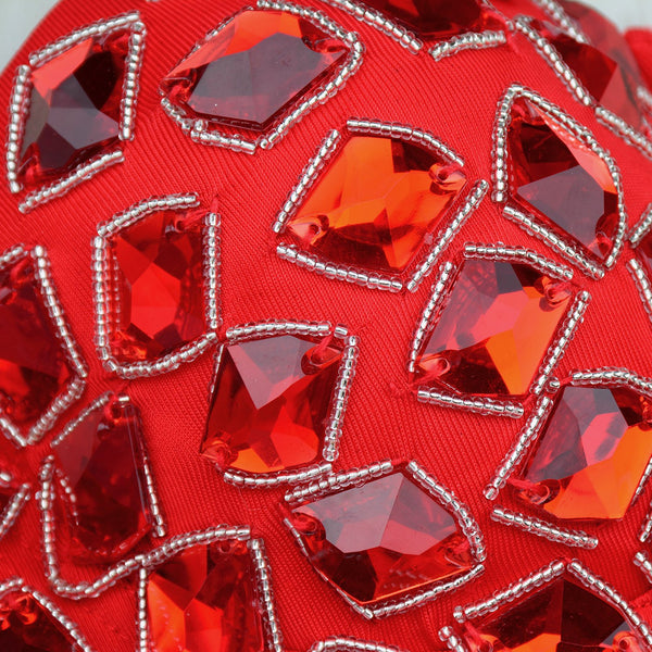 Women's Red Rhinestone Beaded Punk Bustier Crop Top Party Club Corset Bra - FANCYMAKE