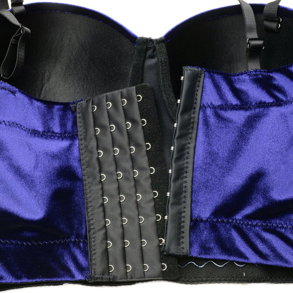 Velvet Soft Bustier Crop Top Push Up Women's Corset Top Bra Blue - FANCYMAKE