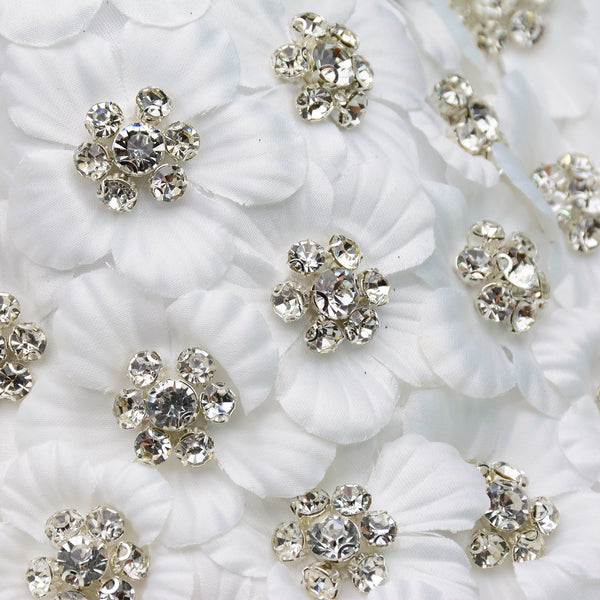 Women's 3D Floral Rhinestone Diamond Bustier Crop Top Party Club Bra Tops White - FANCYMAKE