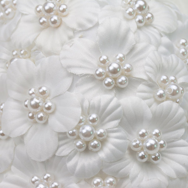 Women's 3D Floral Pearl Bustier Crop Top Party Club Bra Tops White - FANCYMAKE