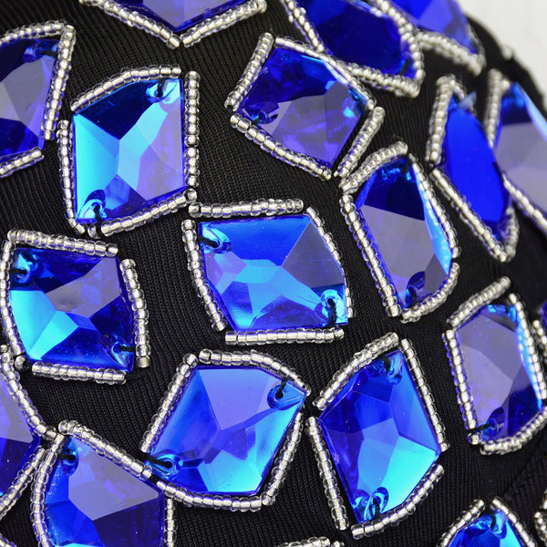 Women's Blue Rhinestone Beaded Punk Bustier Crop Top Party Club Corset Bra