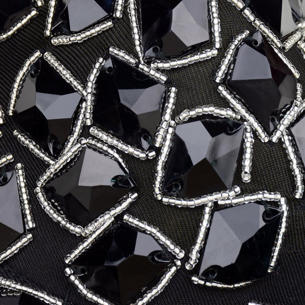 Women's Black Rhinestone Beaded Punk Bustier Crop Top Party Club Corset Bra - FANCYMAKE