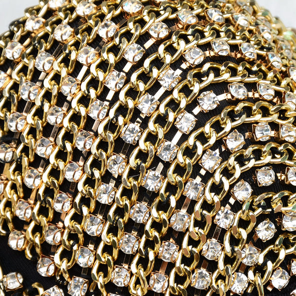 Women's Rhinestone Diamond Chain Bustier Crop Top Corset Top Bralet Gold - FANCYMAKE