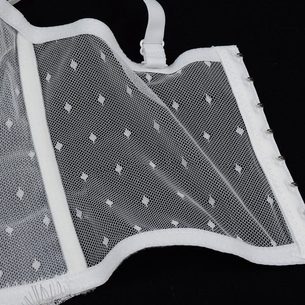 Women's Sexy Cut Cross Strappy Lace Mesh Bustier Tops Caged Cropped Top White - FANCYMAKE