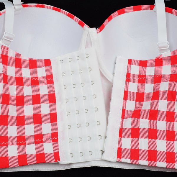 Women's Plaid Bustier Crop Top Sexy Women's Corset Top Bra Red - FANCYMAKE