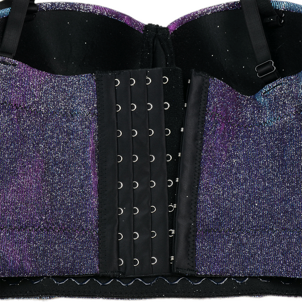 Women's Shiny Bustier Crop Top Sexy Prom Corset Top Bra Gradient Purple - FANCYMAKE