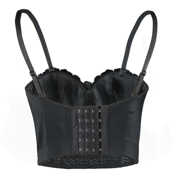 Women's 3D Floral Pearl Bustier Crop Top Party Club Bra Tops Black - FANCYMAKE