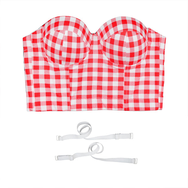 Women's Plaid Bustier Crop Top Sexy Women's Corset Top Bra Red - FANCYMAKE