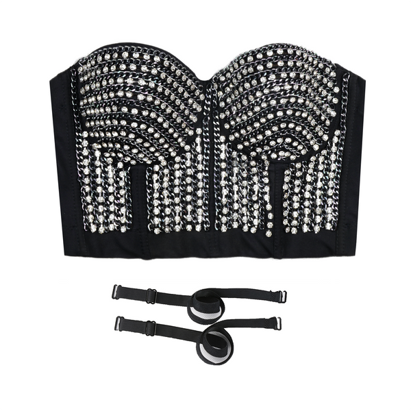 Women's Rhinestone Diamond Chain Bustier Crop Top Corset Top Bralet Silver - FANCYMAKE