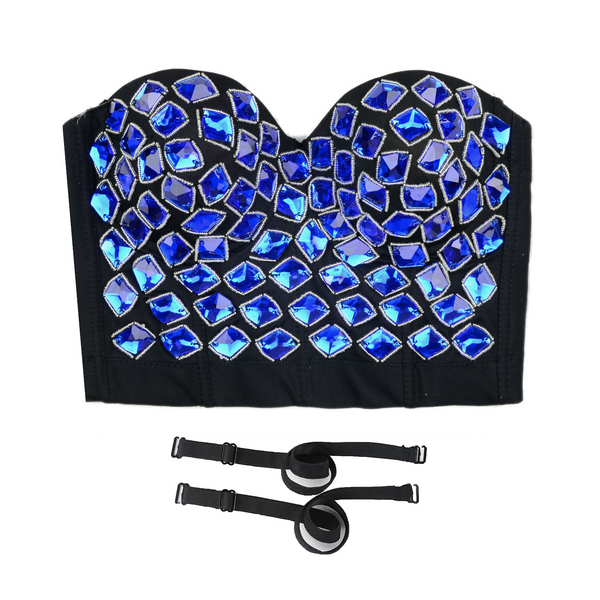 Women's Rhinestone Diamond Push up Bustier Crop Top Sexy Punk Corset Bra Khaki - FANCYMAKE