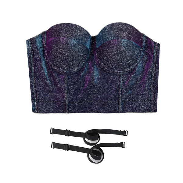 Women's Shiny Bustier Crop Top Sexy Prom Corset Top Bra Gradient Purple - FANCYMAKE