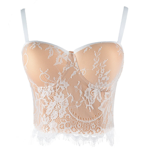 Women's Floral Lace Bustier Crop Top Gothic Corset Bra Tops Khaki - FANCYMAKE