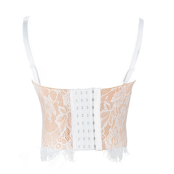 Women's Floral Lace Bustier Crop Top Gothic Corset Bra Tops Khaki - FANCYMAKE