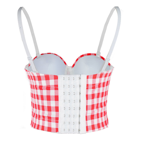 Women's Plaid Bustier Crop Top Sexy Women's Corset Top Bra Red - FANCYMAKE