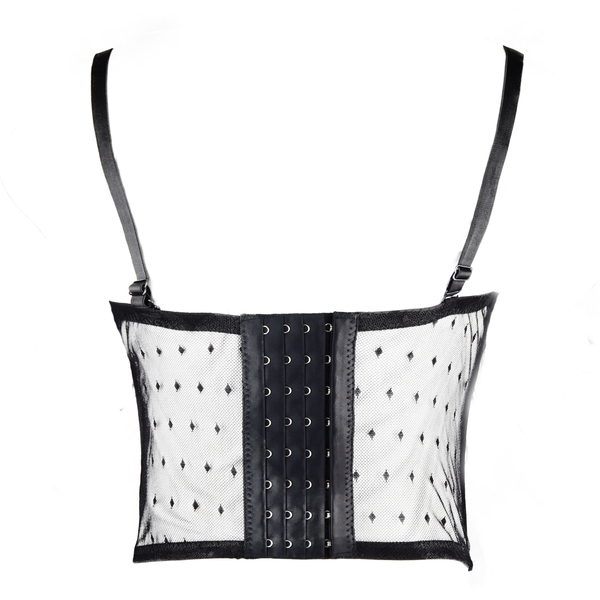 Women's Feather Tassel Cut Cross Strappy Lace Bustier Tops Sexy Club Party Crop Top Black - FANCYMAKE