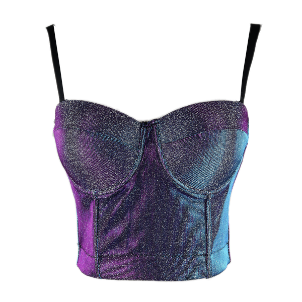 Women's Shiny Bustier Crop Top Sexy Prom Corset Top Bra Gradient Purple - FANCYMAKE