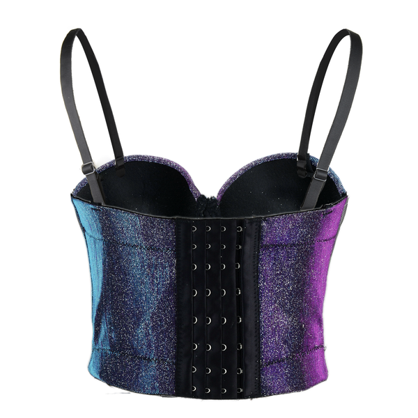Women's Shiny Bustier Crop Top Sexy Prom Corset Top Bra Gradient Purple - FANCYMAKE