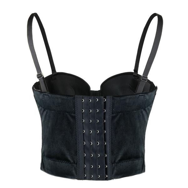 Velvet Soft Bustier Crop Top Push Up Women's Corset Top Bra Black - FANCYMAKE