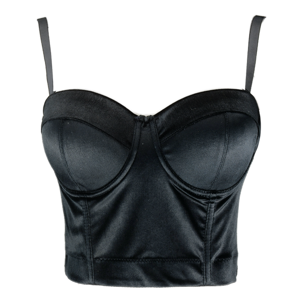 Velvet Soft Bustier Crop Top Push Up Women's Corset Top Bra Black - FANCYMAKE