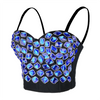 Women's Blue Rhinestone Beaded Punk Bustier Crop Top Party Club Corset Bra