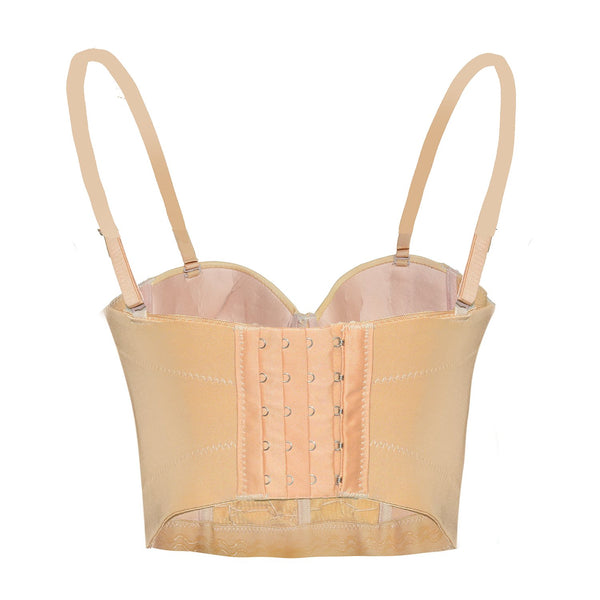 Women's Gold Rhinestone Beaded Punk Bustier Crop Top Party Club Corset Bra - FANCYMAKE