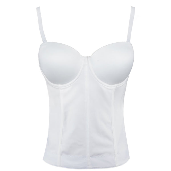 Women Smooth Long Bustier Crop Top Basic Corset Top White - FANCYMAKE
