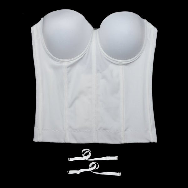Women Smooth Long Bustier Crop Top Basic Corset Top White - FANCYMAKE