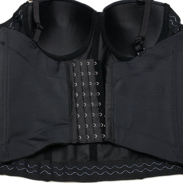 Women Smooth Long Bustier Crop Top Basic Corset Top Black with Detachable Straps - FANCYMAKE