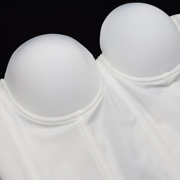 Women Smooth Long Bustier Crop Top Basic Corset Top White - FANCYMAKE