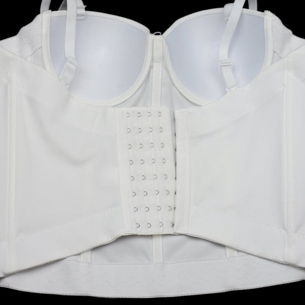 Women's Pearls Beaded Long Bustier Crop Top Embroidery Lace Corset Top Bodysuit White
 - FANCYMAKE