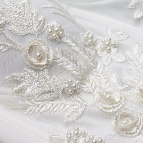 Women's Pearls Beaded Long Bustier Crop Top Embroidery Lace Corset Top Bodysuit White
 - FANCYMAKE