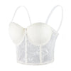 Women's Floral Lace Button Mesh Bustier Crop Top Sexy Corset Bra White