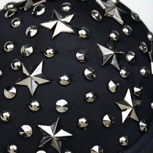Women Black Metal Star Rustic Smooth Punk Style Bustier Crop Top Corset Bra - FANCYMAKE