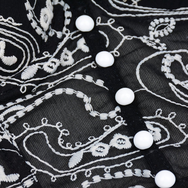 Women's Floral Lace Button Mesh Bustier Crop Top Sexy Corset Bra Black - FANCYMAKE