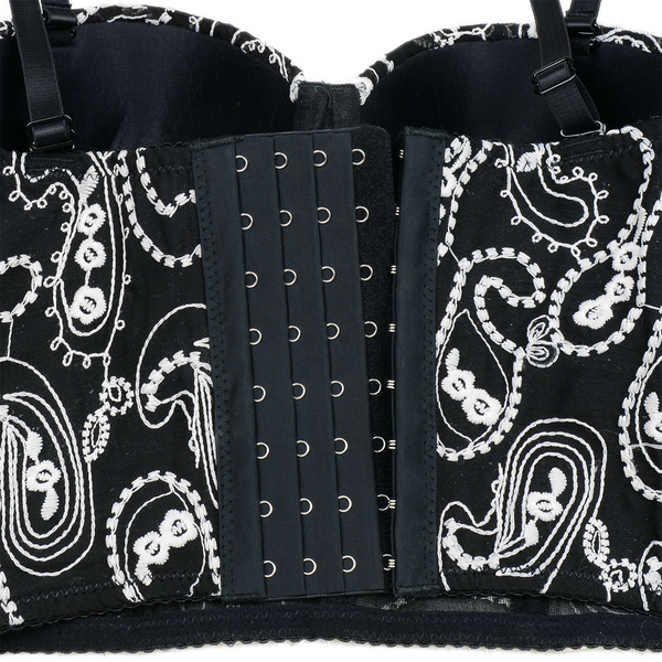 Women's Floral Lace Button Mesh Bustier Crop Top Sexy Corset Bra Black - FANCYMAKE