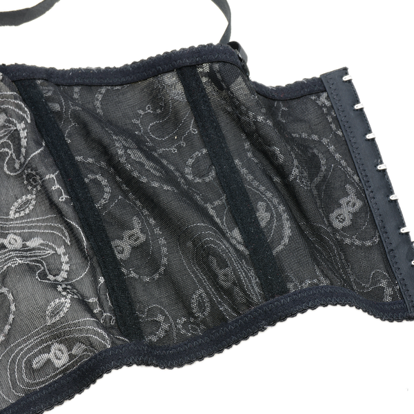 Women's Floral Lace Button Mesh Bustier Crop Top Sexy Corset Bra Black - FANCYMAKE